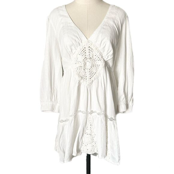 Free People Hudson Mini Dress in White Cotton Blend Size Small - Picture 1 of 5